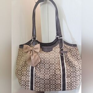 Coach Tan and Brown Signature Shoulder Bag